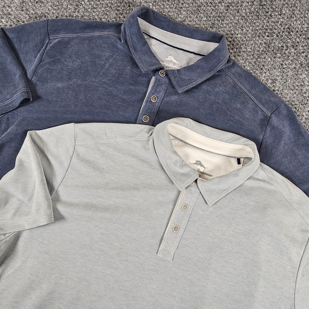 Tommy Bahama Emfielder Polo Shirt XL Blue Tencel Blend‎ Short Sleeve Casual Mens